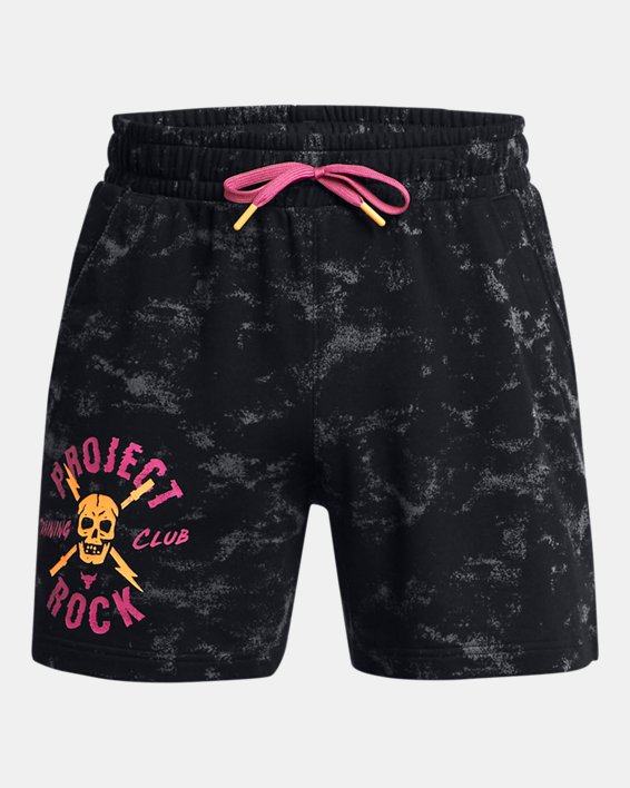 Men's Project Rock Rival Terry Printed Shorts in Black image number 4